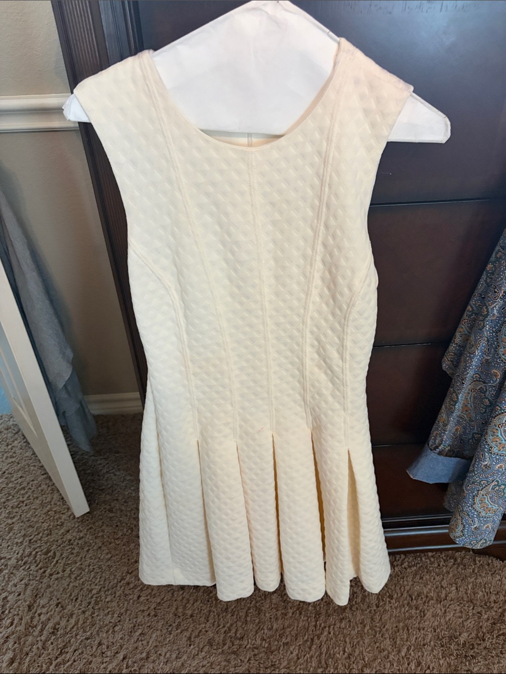 bebe Cream Textured Pleated Fit-and-Flare Dress